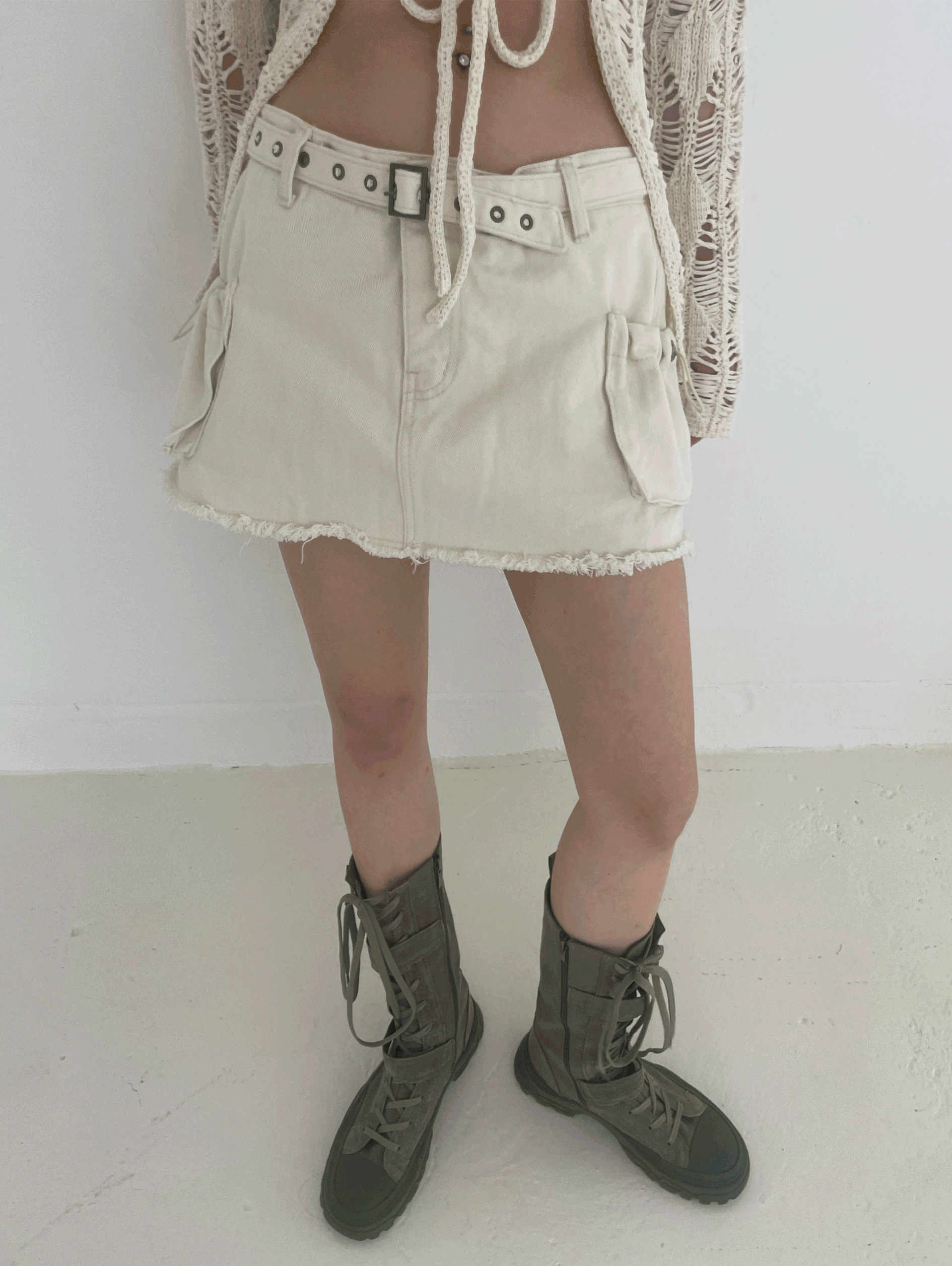 Belt cargo mini skirt pants