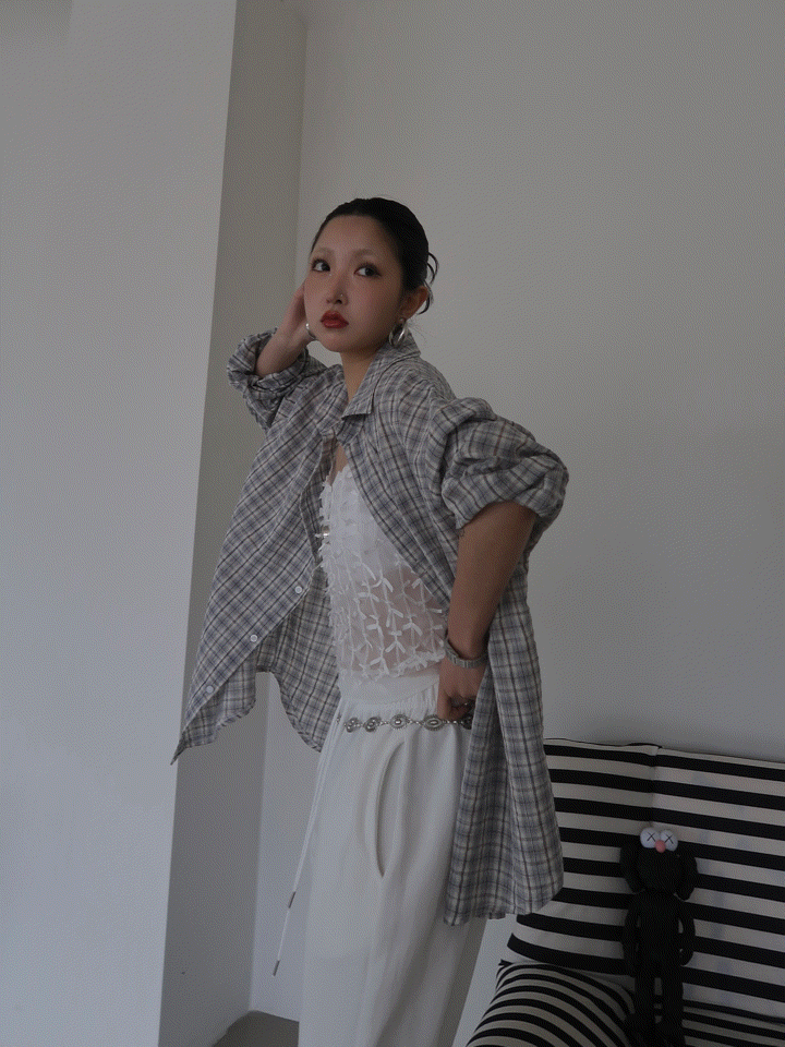 Seer over fit check shirt (남여공용)